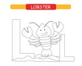 Letter L and funny cartoon lobster. Coloring page. Animals alphabet a-z. Cute zoo alphabet in vector for kids learning English voc Royalty Free Stock Photo